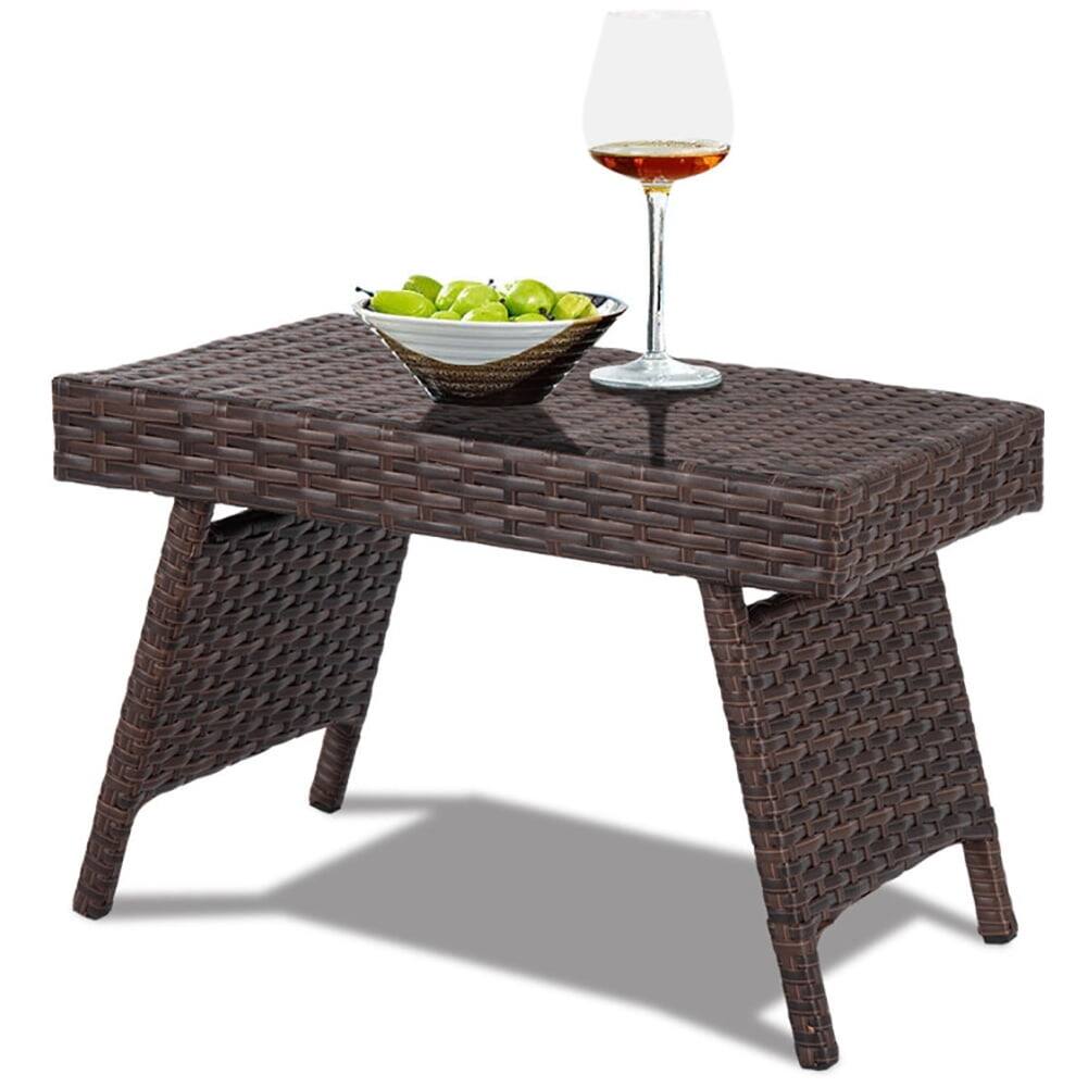 Back. Kadyn - Indoor Outdoor Small PE Rattan Square Side/End Table with Slatted Tabletop , Patio Coffee Bistro Table, Brown - Brown.