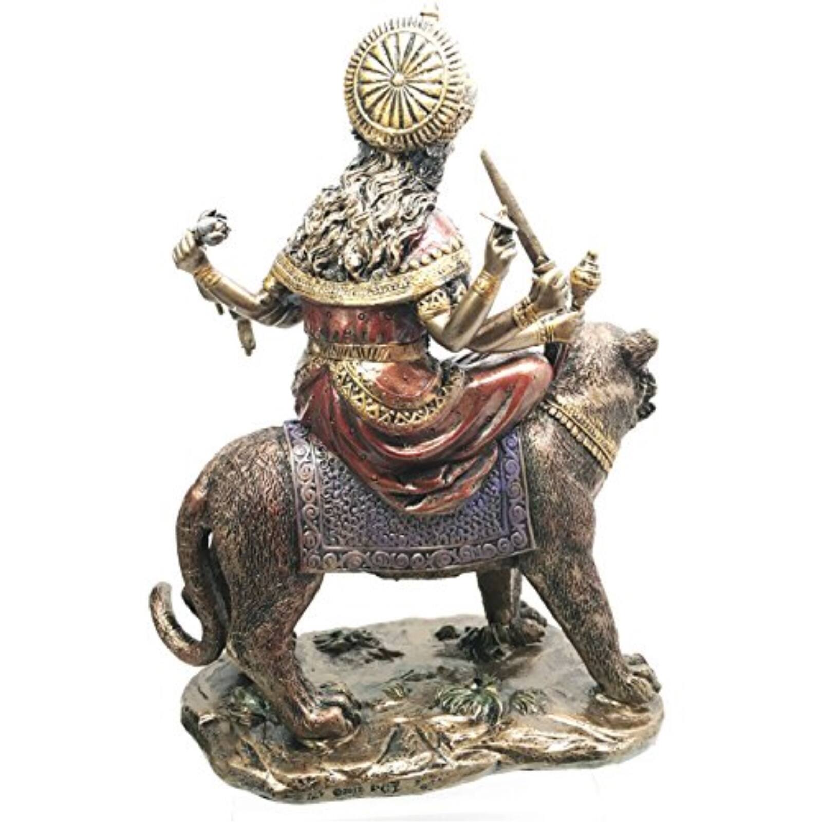 Left. Pacific Trading - Eastern Enlightenment Durga On Tiger Statue Decorative Resin Piece 8.5 inch - Bronze.