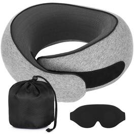 Fabibe - Travel Pillows For Airplanes Memory Foam Neck Pillow Airplane With Eye Mask Compact And Design Car Rides Offices Home - Gray