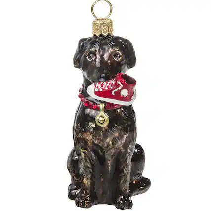 Front. Joy to the World Collectibles - Joy to the World Chocolate Lab with High Top Sneaker Polish Glass Christmas Ornament Labrador Dog - Brown.