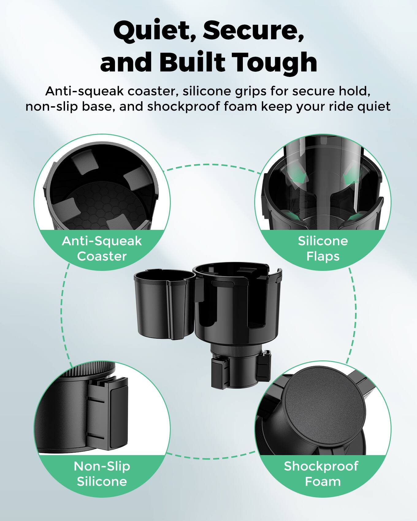Quiet, Secure, and Built Tough

Anti-squeak coaster, silicone grips for secure hold, non-slip base, and shockproof foam keep your ride quiet

Anti-Squeak Coaster
Silicone Flaps
Non-Slip Silicone
Shockproof Foam