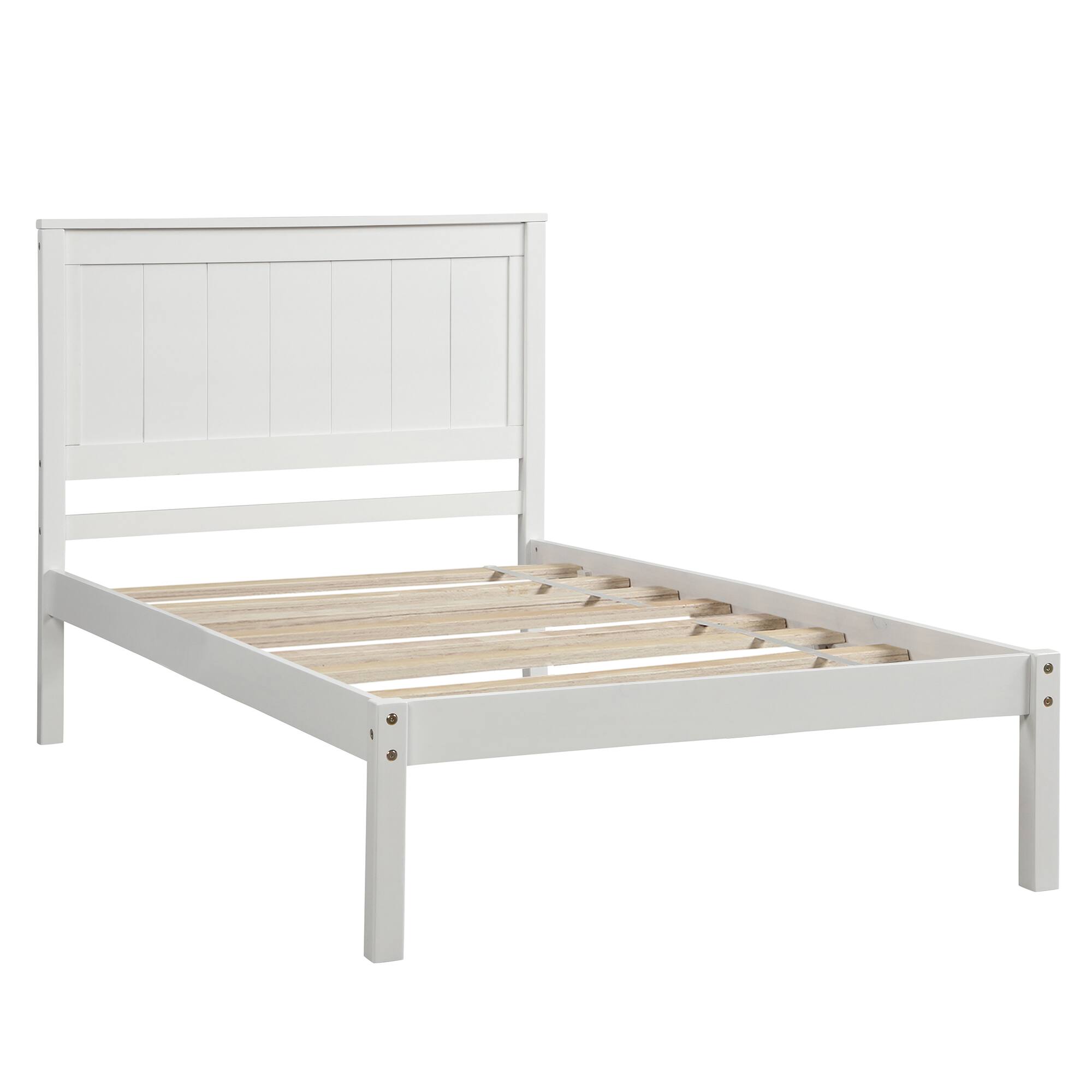 Angle. Whisen - Twin Platform Bed Frame with Headboard, Wood Slat Support, No Box Spring Needed - White.