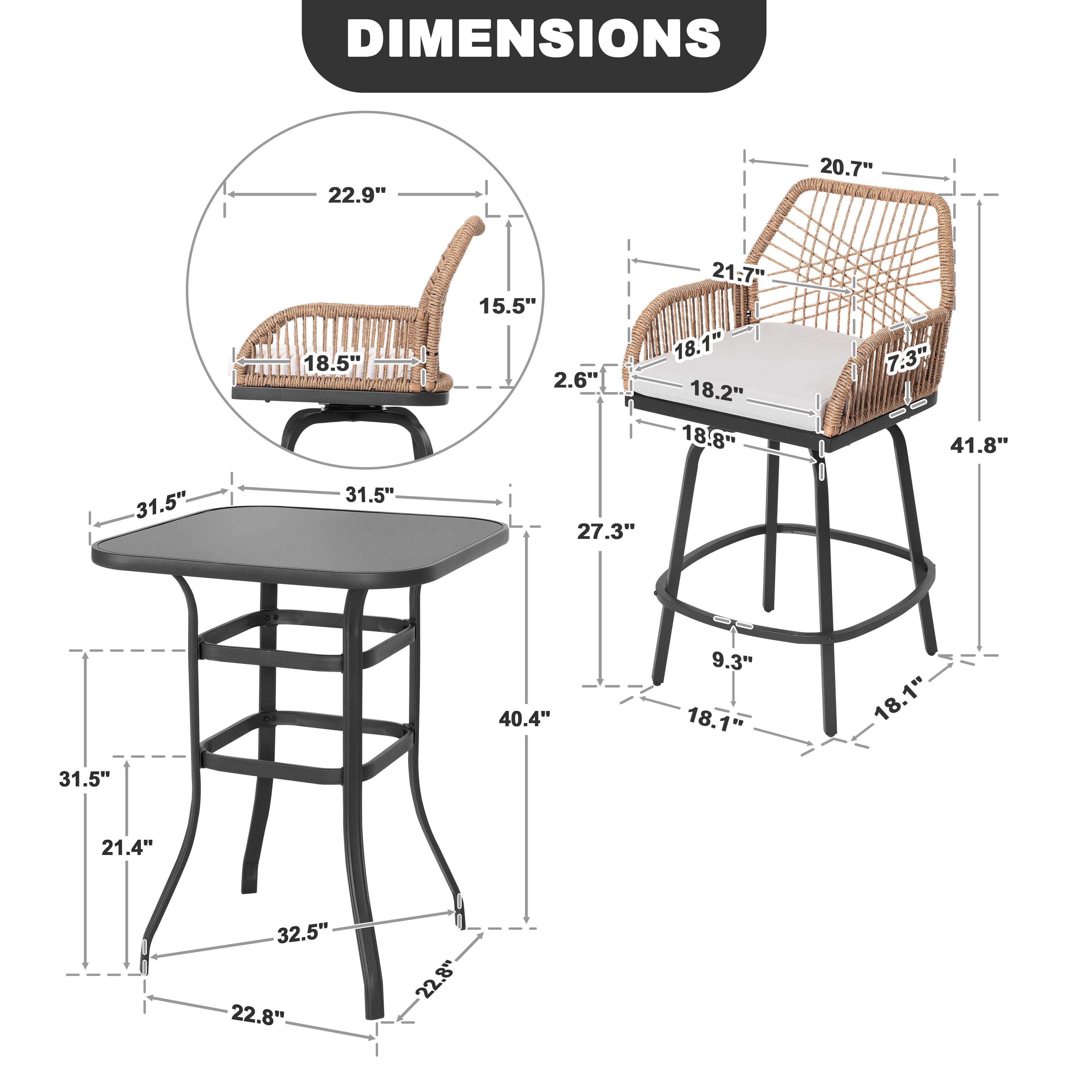DIMENSIONS  
22.9" 20.7" 18.5" 15.5" 2.6" 21.7" 18.1" 18.2" 18.8"  
DRS  
7.3" 41.8" 31.5" 31.5" 27.3" 40.4" 9.3" 18.1" 18.1" 31.5" 21.4" 32.5" 22.8" 22.8"