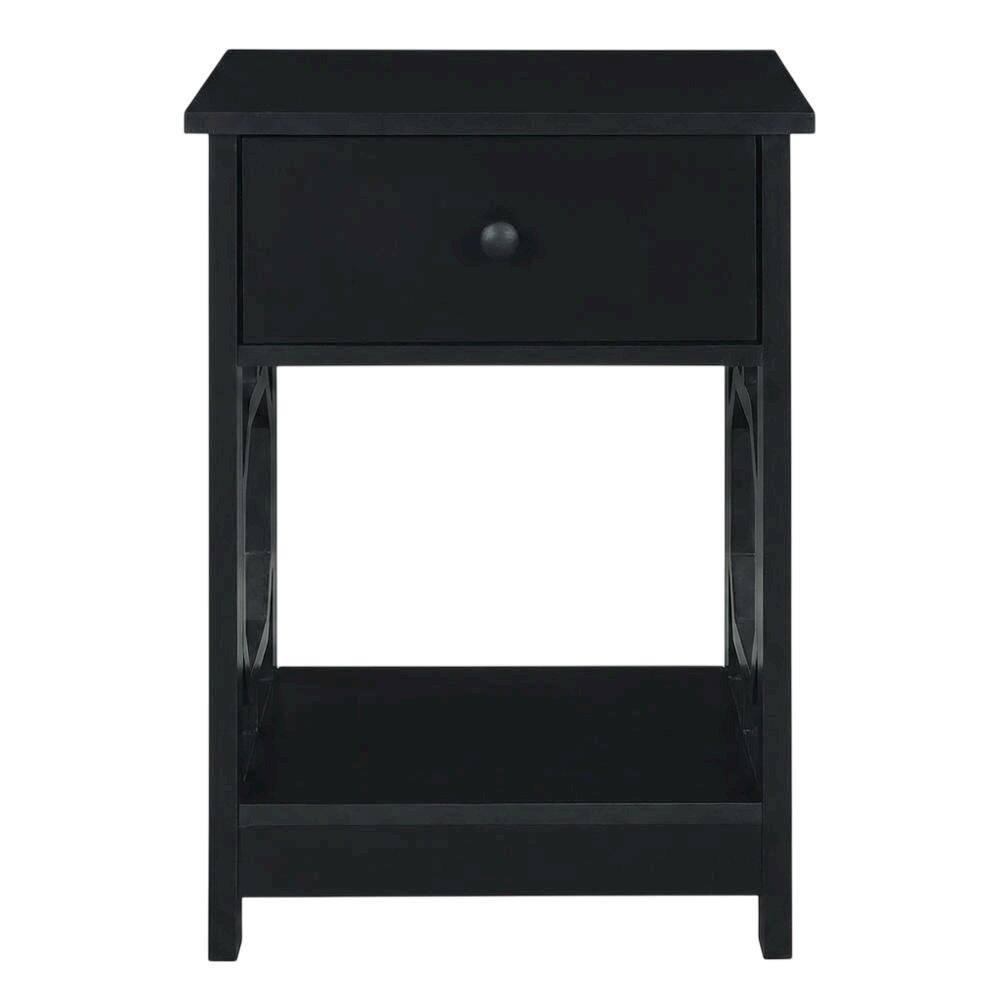 Angle. FurniFact - Black end table with single drawer for versatile living space use - Black.