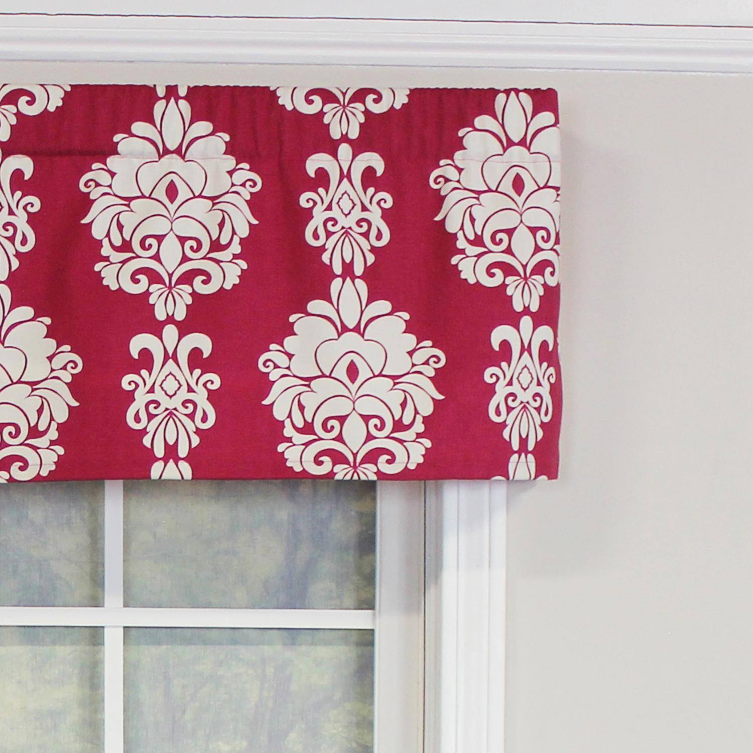 Left. RLF Home - RLF Home Free Spin Tailored 100% Cotton with Fully Lined 3" Rod Pocket Valnance for Windows 50" x 14" Red - Red.