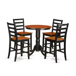 East West Furniture - 5 PC counter height Dining set-pub Table and 4 dinette Chairs - Black & Cherry