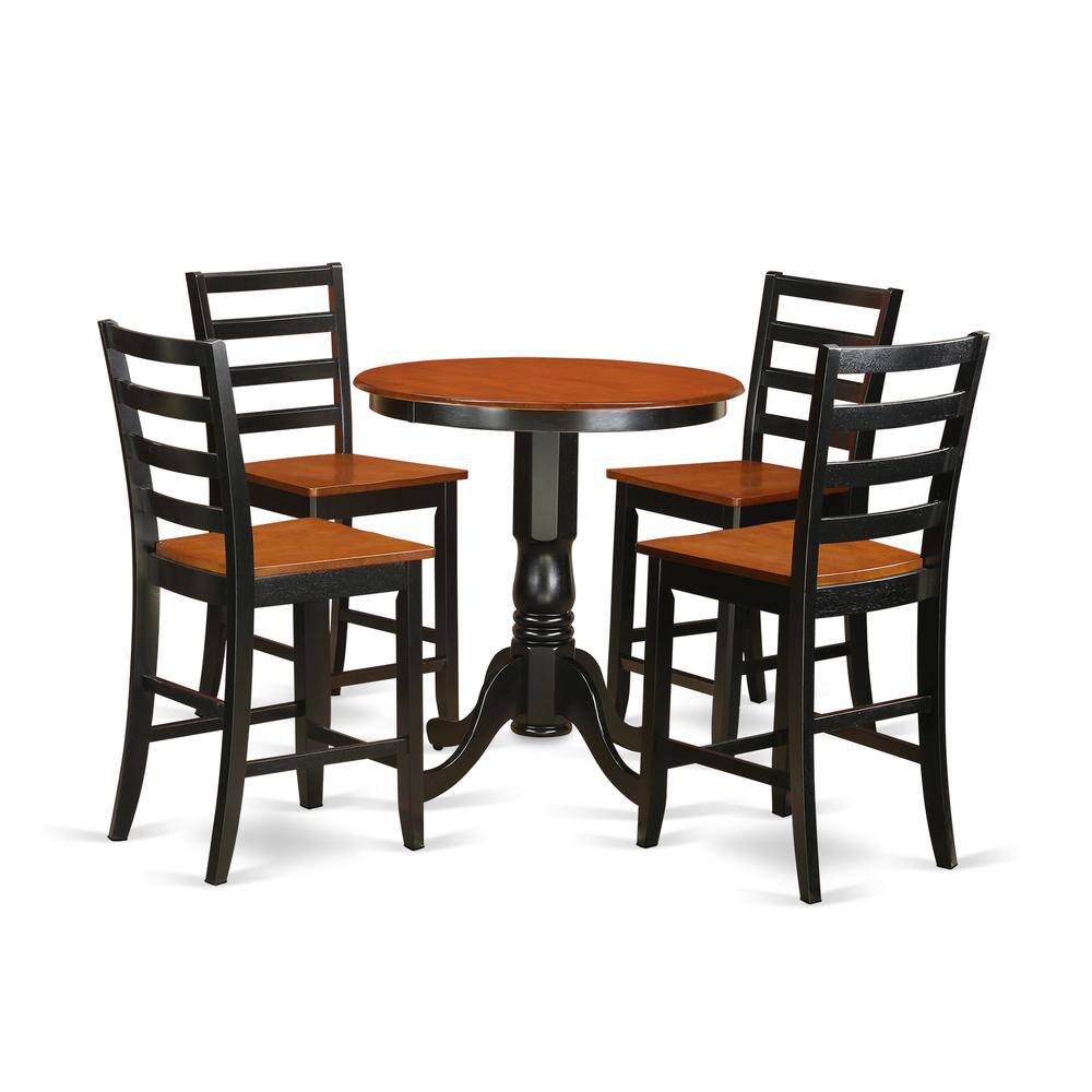 East West Furniture - 5 PC counter height Dining set-pub Table and 4 dinette Chairs - Black & Cherry