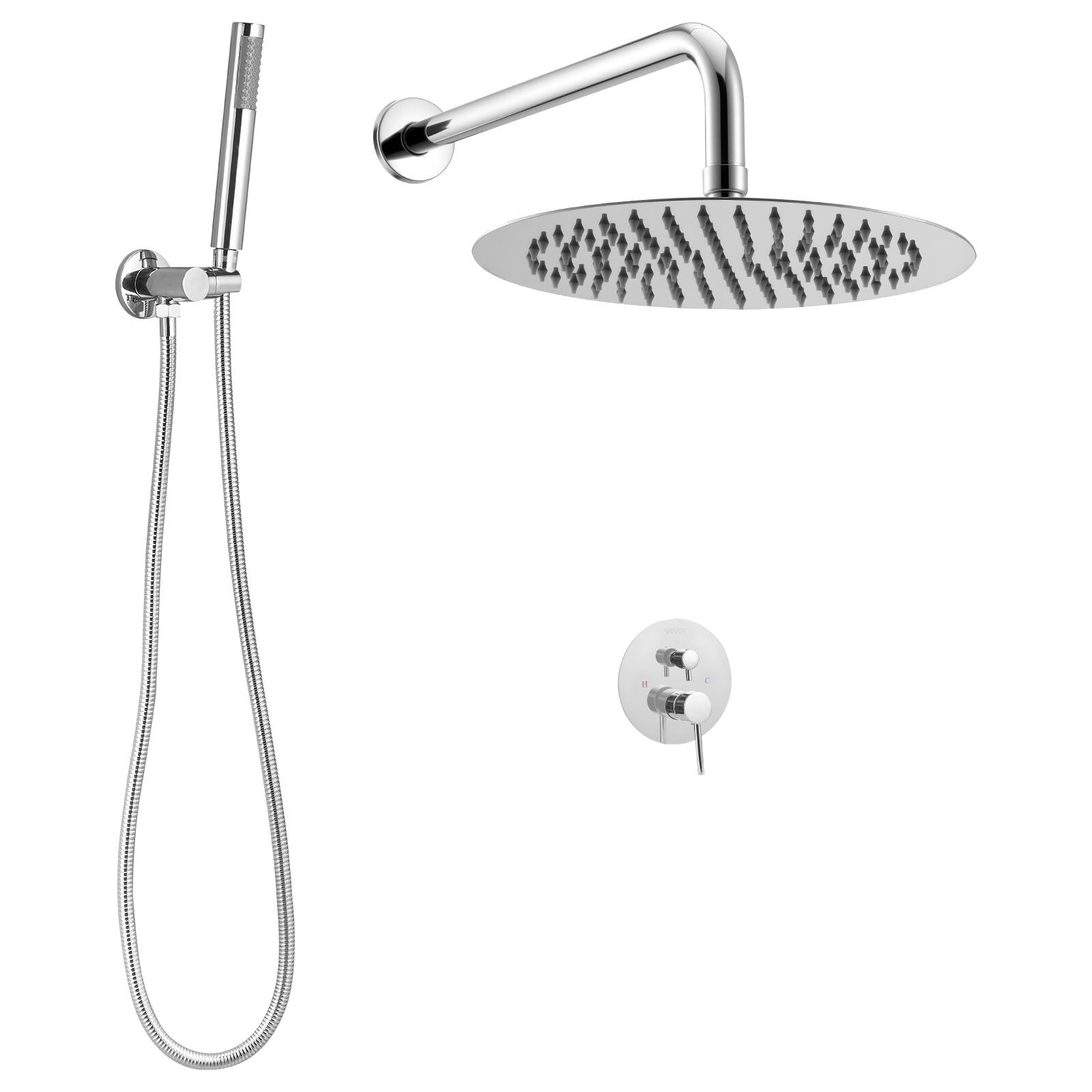 Alt View 5. VEVOR - Shower Faucet Set, Rainfall Bathroom Shower System with 10-Inch Round Rain Shower Head and Handheld Spray - Chrome.