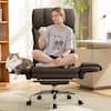Front. KERDOM - Ergonomic Big Office Leather Chair with Expandable Arms, Reclining Cross Legged Chair with Footrest Wide Seat for Gaming - Brown.