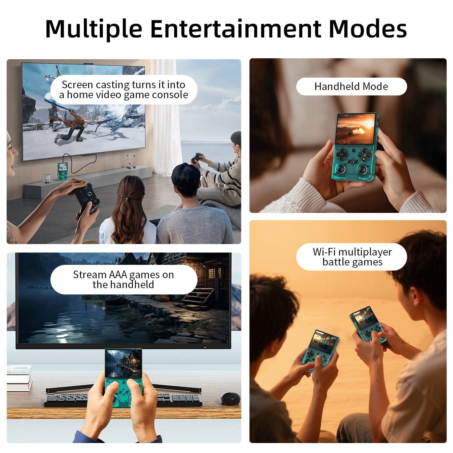 Multiple Entertainment Modes

- Screen casting turns it into a home video game console
- Handheld Mode
- Stream AAA games on the handheld
- Wi-Fi multiplayer battle games