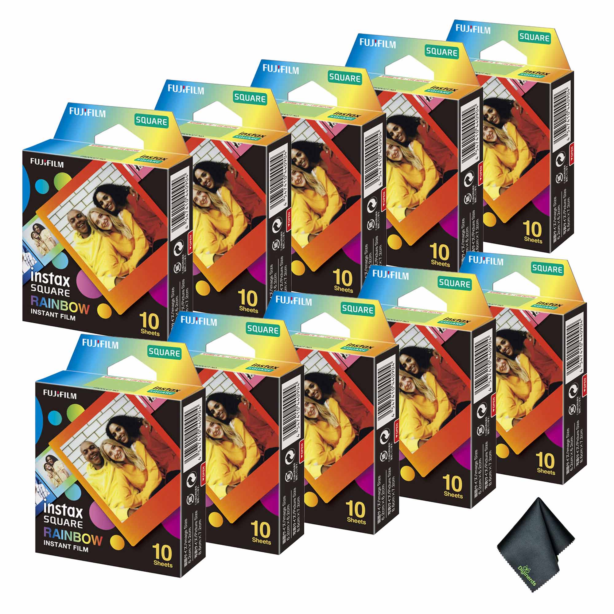 Fujifilm - 10xFUJIFILM INSTAX SQUARE Rainbow Instant Film (10 Exposures), Microfiber Cleaning Cloth, Bundle
