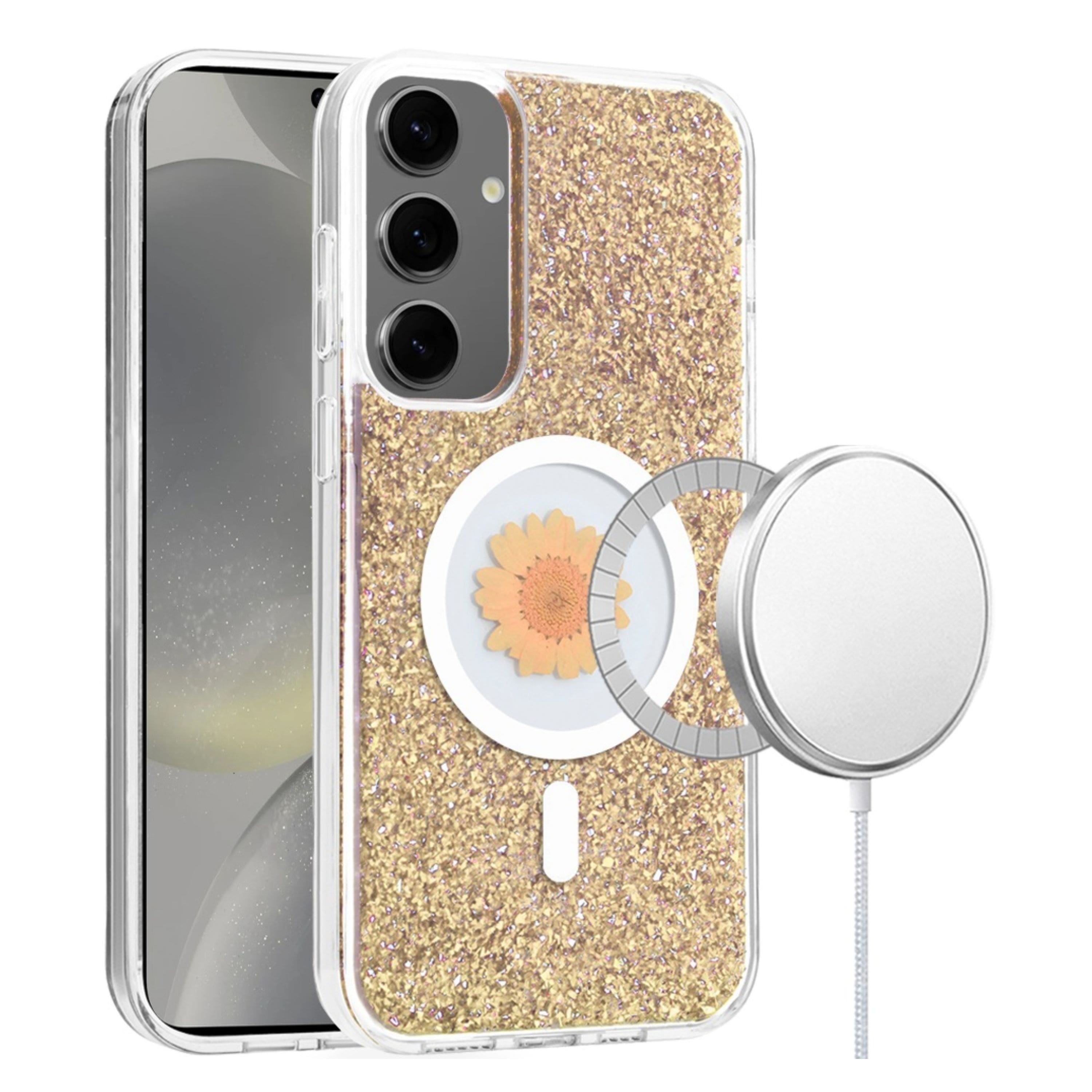 Kitcheniva - Real Flower Epoxy Glitter Phone Case With Magnetic Circle For Samsung Galaxy S24 - Gold price history on PriceWatchPro