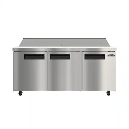 Front. Koolmore - 70 in. Commercial 3-Door Refrigerated Salad and Sandwich Prep Table, 18 Pan Capacity and 22 Cu. Ft. of Storage - Stainless steel.