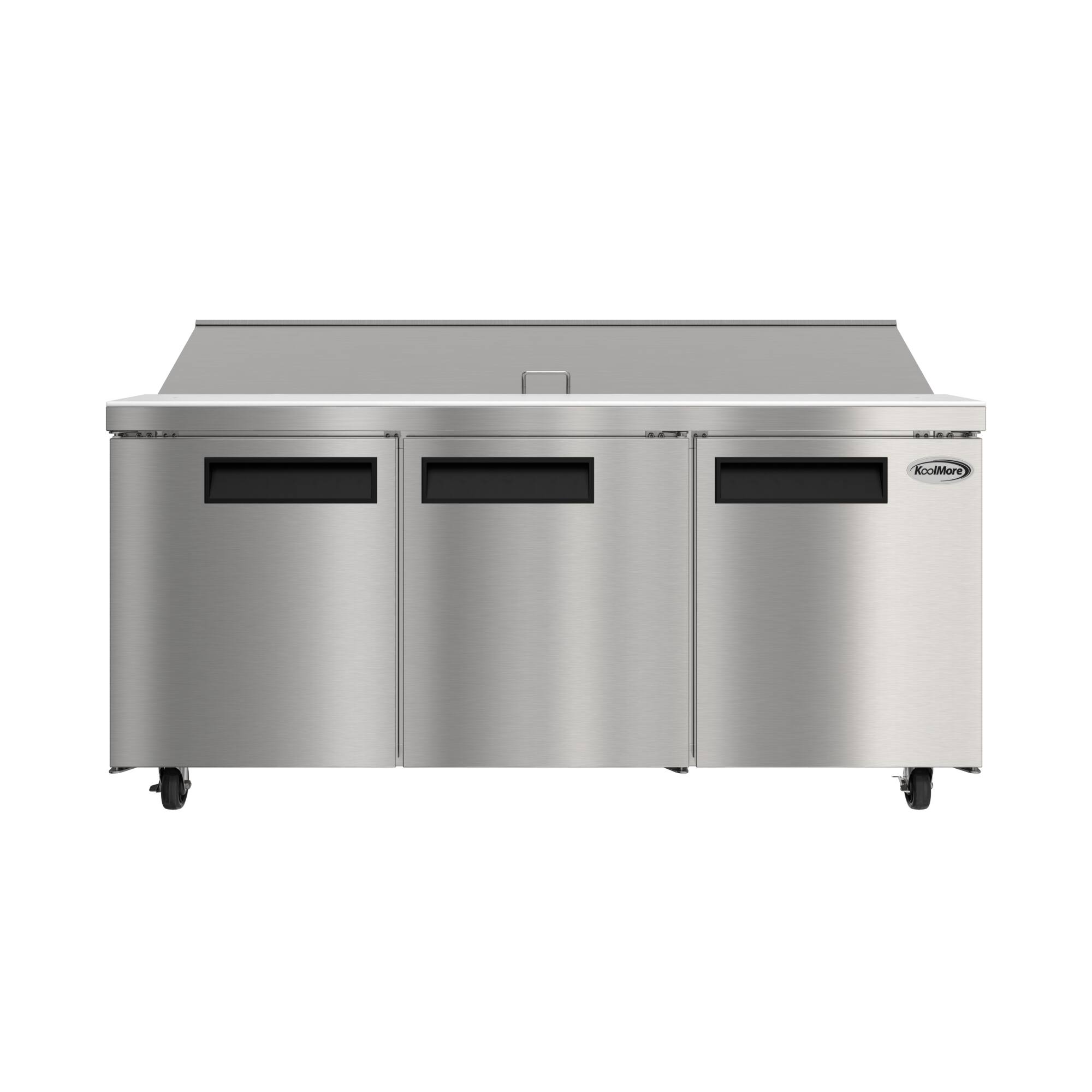 Front. Koolmore - 70 in. Commercial 3-Door Refrigerated Salad and Sandwich Prep Table, 18 Pan Capacity and 22 Cu. Ft. of Storage - Stainless steel.