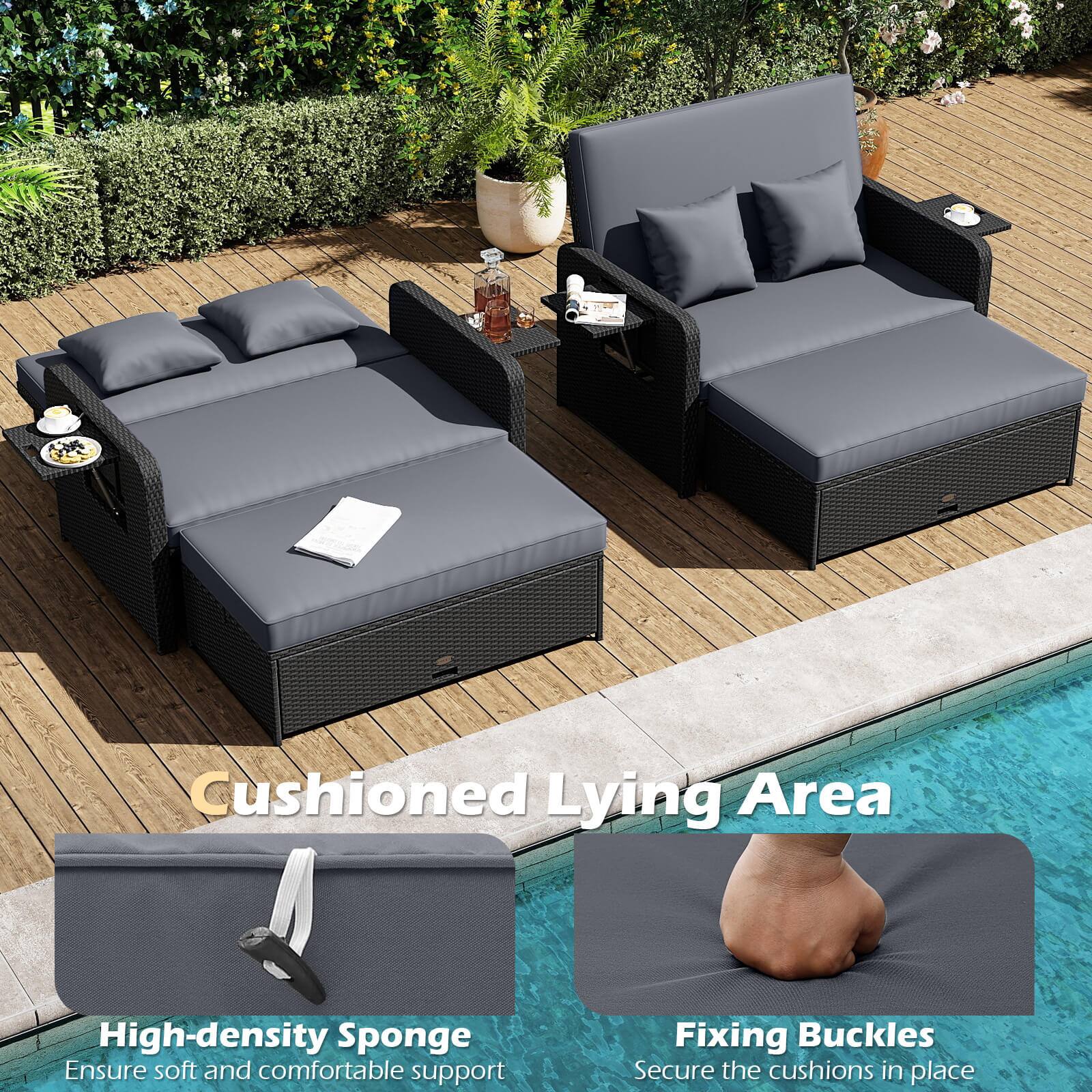 Cushioned Lying Area

High-density Sponge  
Ensure soft and comfortable support

Fixing Buckles  
Secure the cushions in place