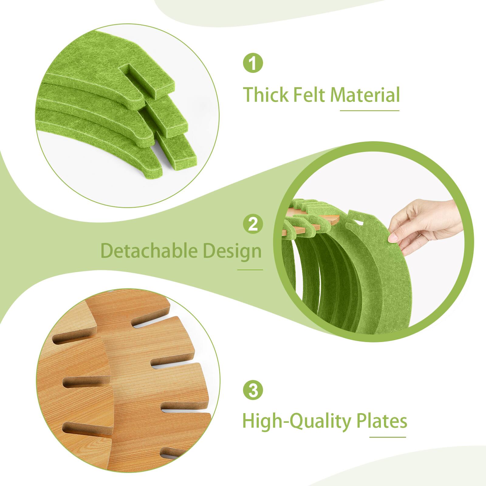 1. Thick Felt Material  
2. Detachable Design  
3. High-Quality Plates