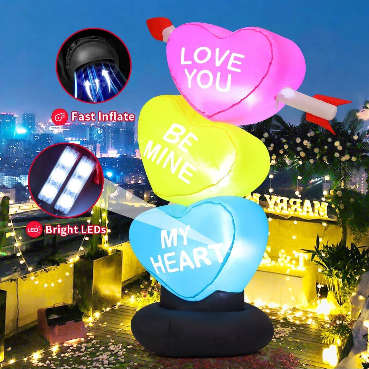 LOVE YOU  
BE MINE  
MY HEART  

Fast Inflate  
Bright LEDs