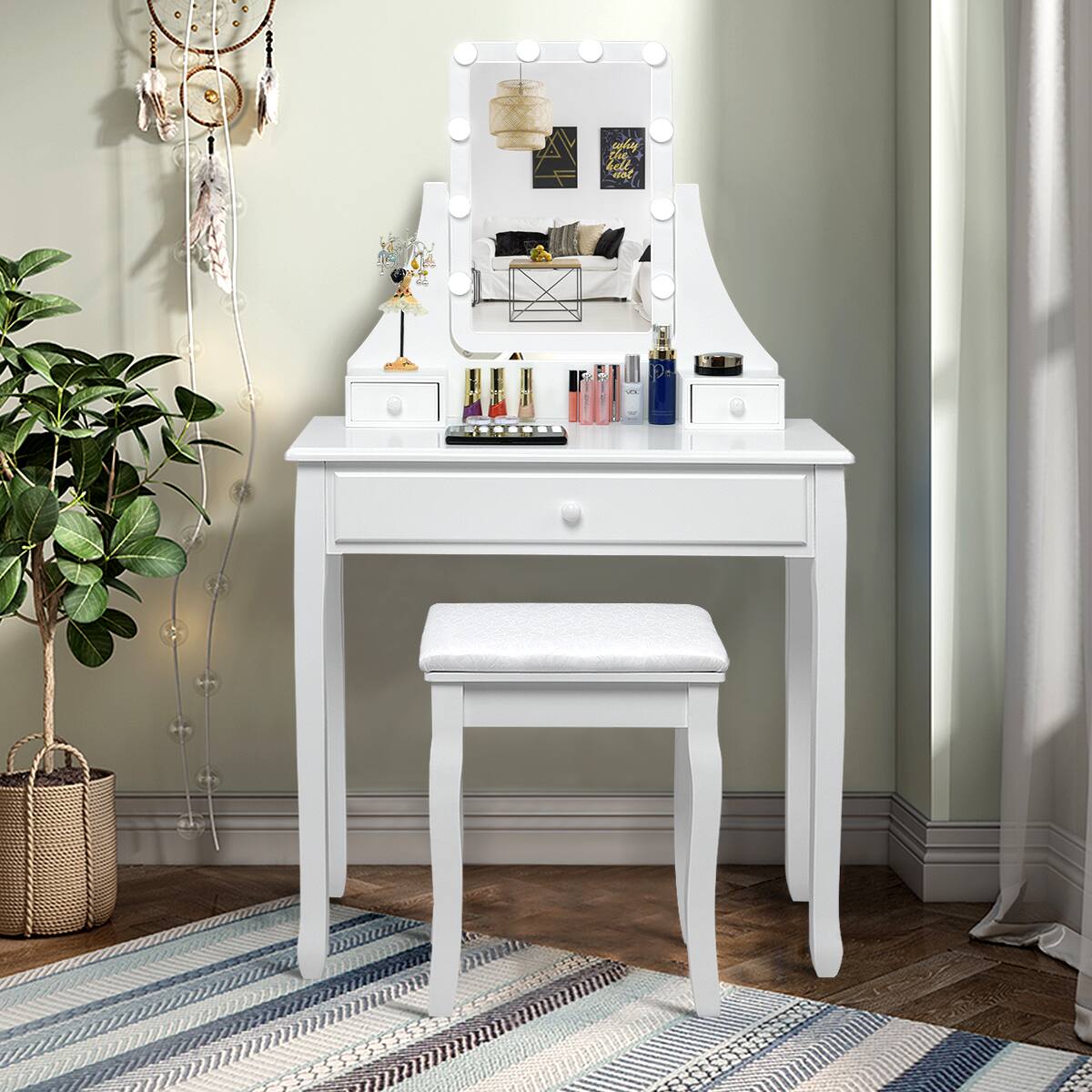 Alt View 3. Costway - Costway Vanity Table 10 Dimmable Bulbs Makeup Dressing Desk - White.