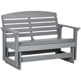 Outsunny - 2-Person Outdoor Glider Bench Patio Double Swing Rocking Chair Loveseat w/ Slatted HDPE Frame for Backyard Garden Porch - Light Gray