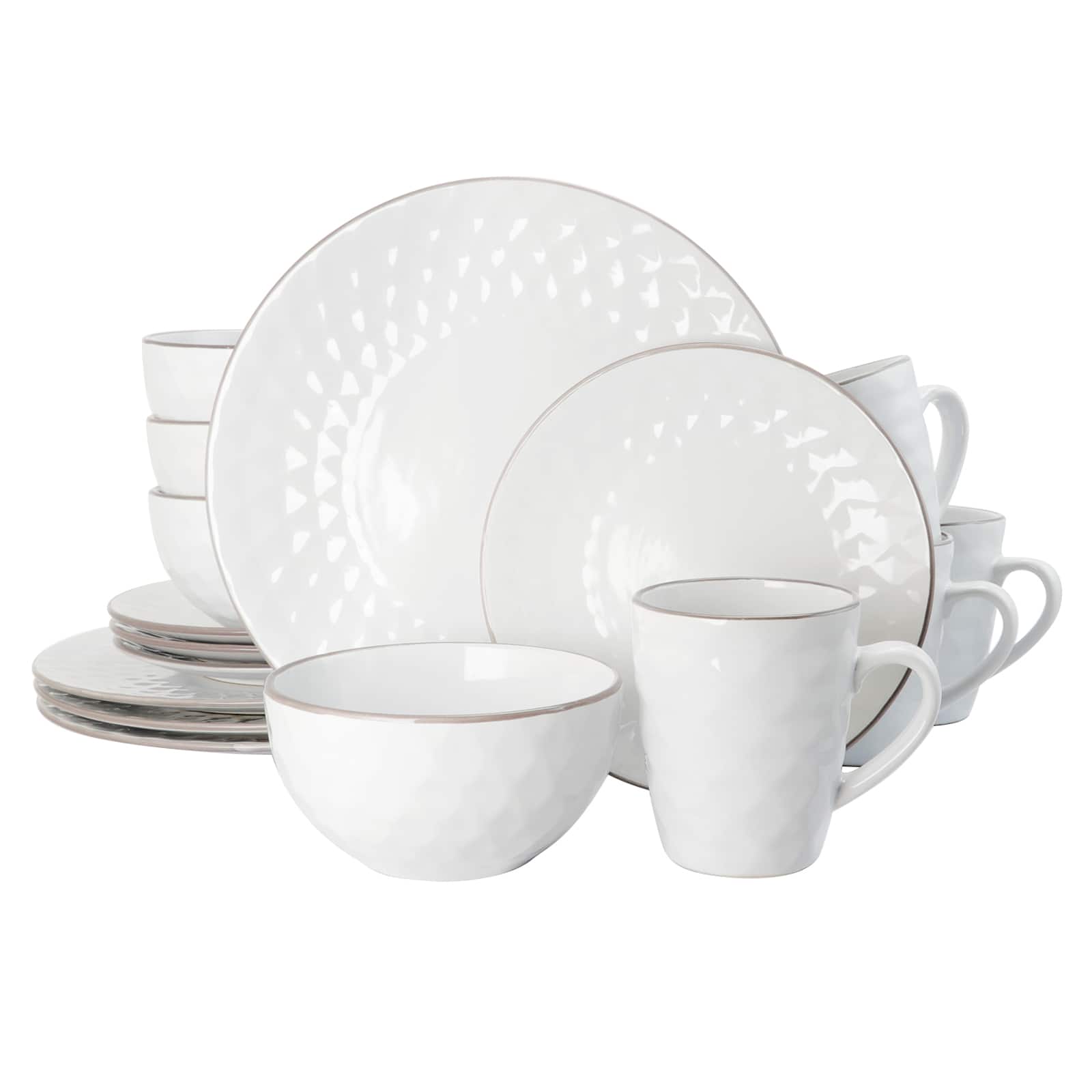 Front. Elama - Elama's Luxurious Medici Pearl 16 Piece Dinnerware Set in Slate and Stone Pearl with Setting for 4 - Pearl White.