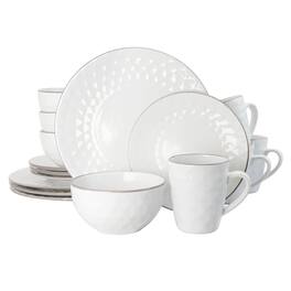 Elama - Elama's Luxurious Medici Pearl 16 Piece Dinnerware Set in Slate and Stone Pearl with Setting for 4 - Pearl White