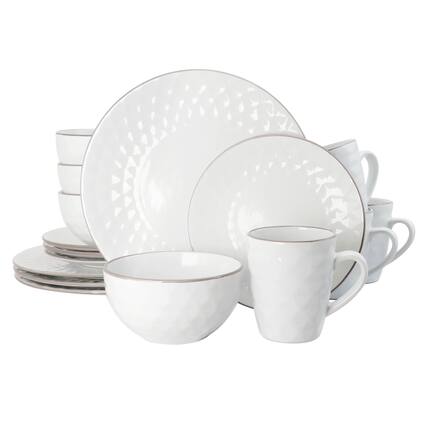 Front. Elama - Elama's Luxurious Medici Pearl 16 Piece Dinnerware Set in Slate and Stone Pearl with Setting for 4 - Pearl White.