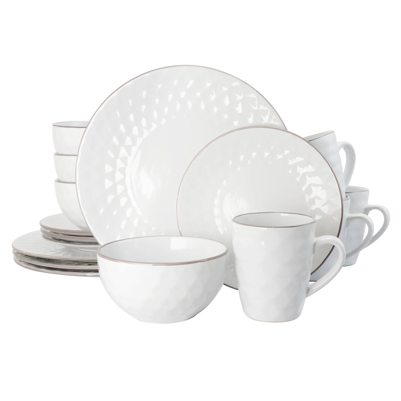 Front. Elama - Elama's Luxurious Medici Pearl 16 Piece Dinnerware Set in Slate and Stone Pearl with Setting for 4 - Pearl White.