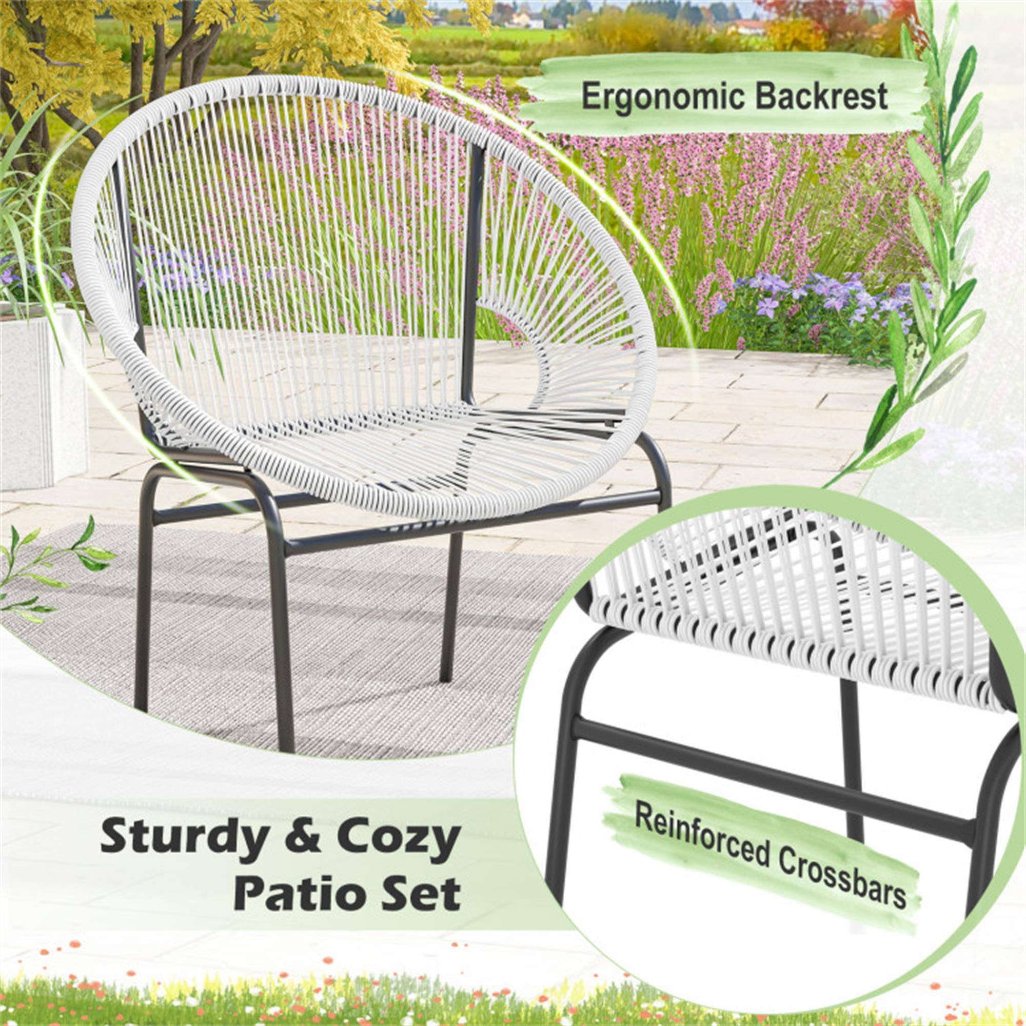 Ergonomic Backrest  
Sturdy & Cozy Patio Set  
Reinforced Crossbars