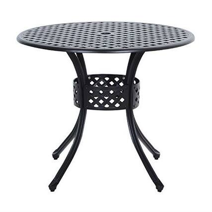 Front. Hivvago - Round Metal 33-inch Outdoor Patio Table in Black Cast Aluminum - Black.