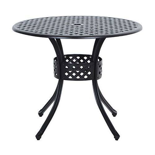 Front. Hivvago - Round Metal 33-inch Outdoor Patio Table in Black Cast Aluminum - Black.