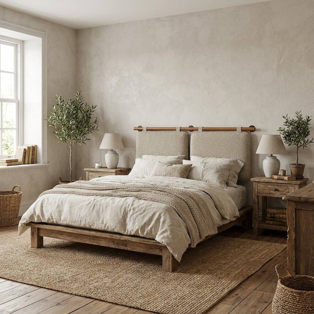 Angle. FurniFact - Chenille Upholstered King Size Headboard Wall-Mounted with Soft Padding - Brown.