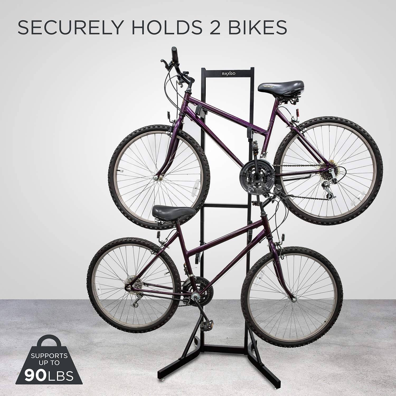SECURELY HOLDS 2 BIKES RAYGO SUPPORTS UP TO 90 LBS