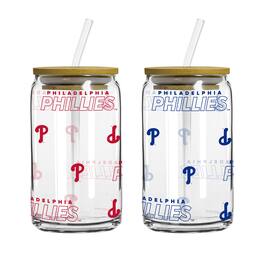 Logo Brands - 16oz. Step And Repeat Glass Can with Lid & Straw 2-Pack - Multicolor