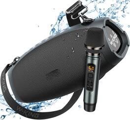 TECH SAFARI - Portable Loud Speakers With Wireless Microphone Peak Outdoor Waterproof Triple Passive Radiators deep Bass - Default