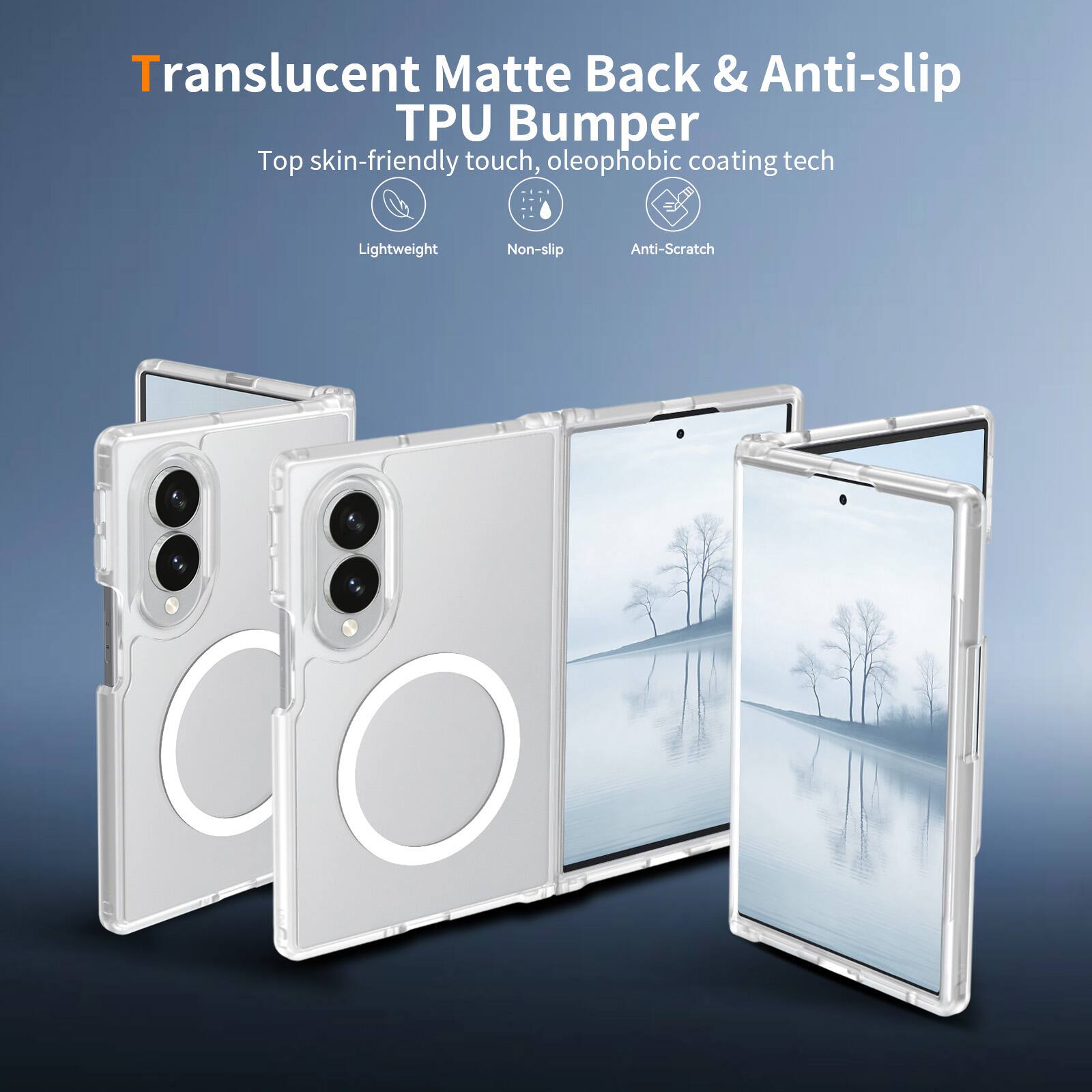 Translucent Matte Back & Anti-slip TPU Bumper  
Top skin-friendly touch, oleophobic coating tech  
Lightweight  
Non-slip  
Anti-Scratch