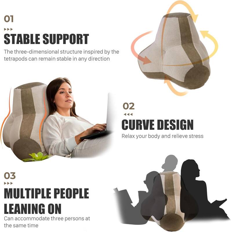 01  
STABLE SUPPORT  
The three-dimensional structure inspired by the tetrapods can remain stable in any direction  

02  
CURVE DESIGN  
Relax your body and relieve stress  

03  
MULTIPLE PEOPLE LEANING ON  
Can accommodate three persons at the same time