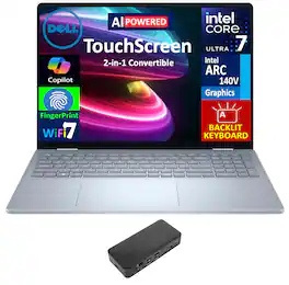 Dell - 16 Plus 2-in-1 Laptop 16.0 WUXGA (Intel Ultra 7-256V, 16GB LPDDR5X, 1TB M.2 PCIe SSD, Win 11 Pro) - Ice Blue