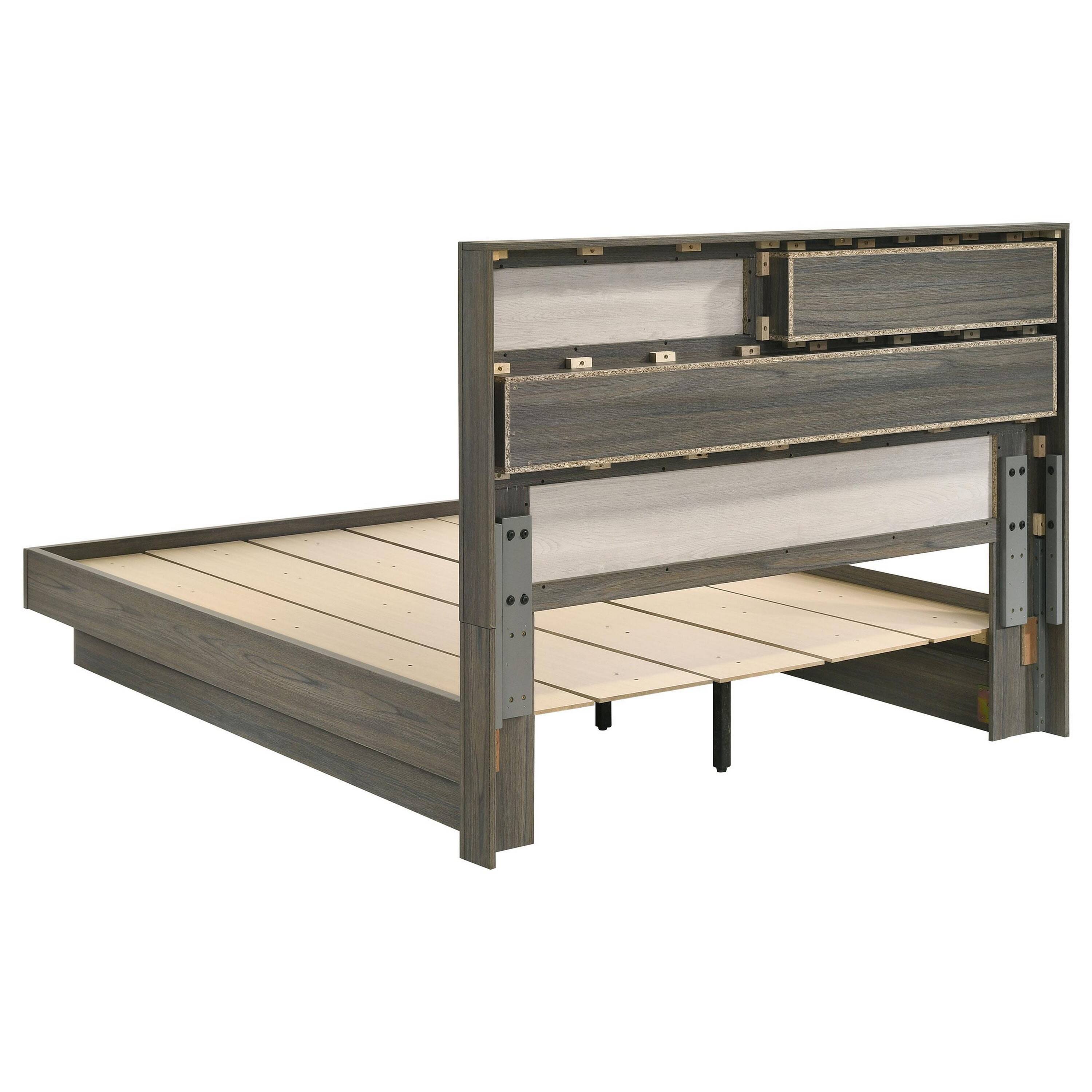 Alt View 2. Manhattan Lane - Fene Queen Size Bed, Bookcase Headboard, Wood Gray, Hidden Storage - Gray.
