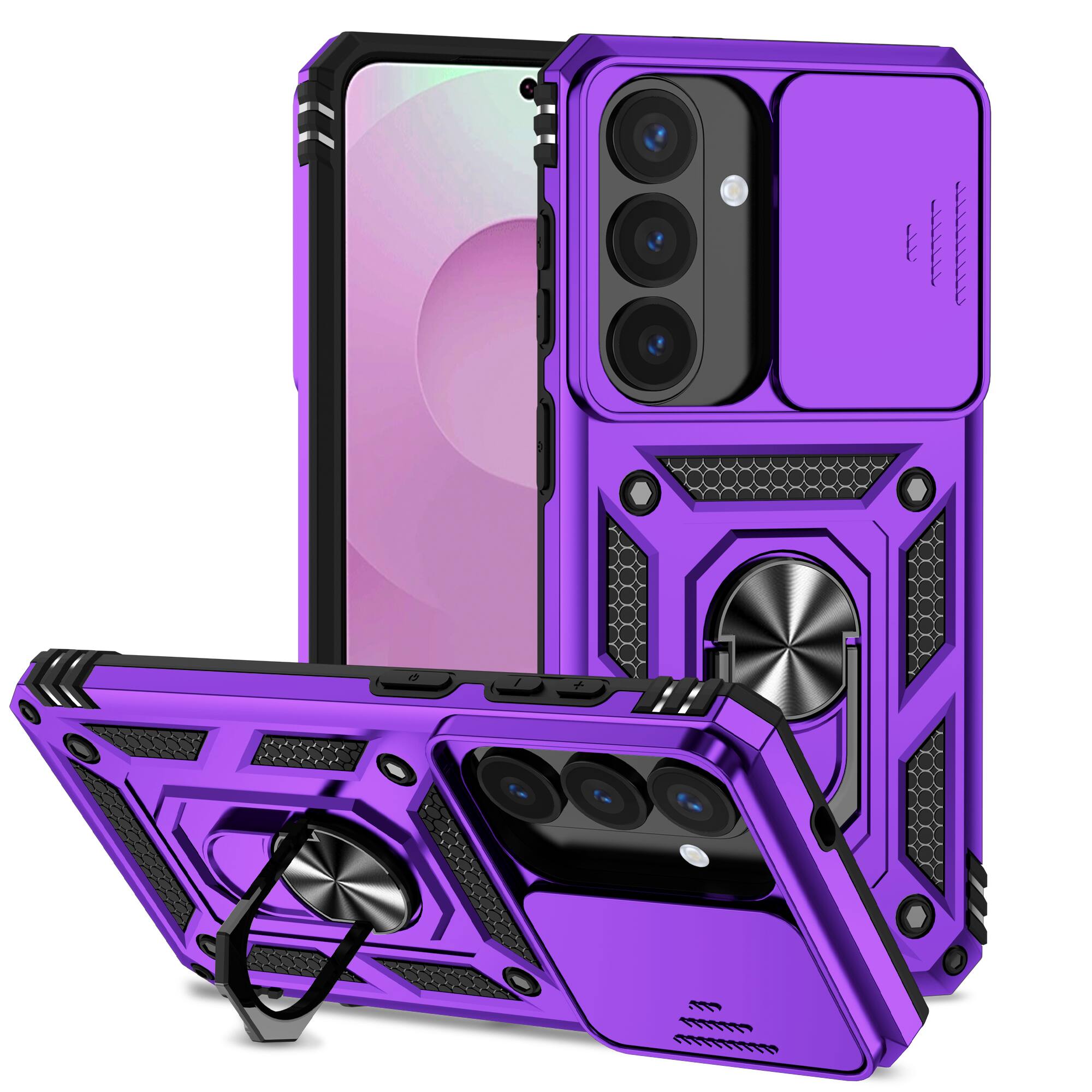 Back. Dteck - Dteck Rotatable Ring Kickstand Case for Samsung Galaxy S26, Heavy-Duty Rugged Slide Camera Back Cover - Purple.