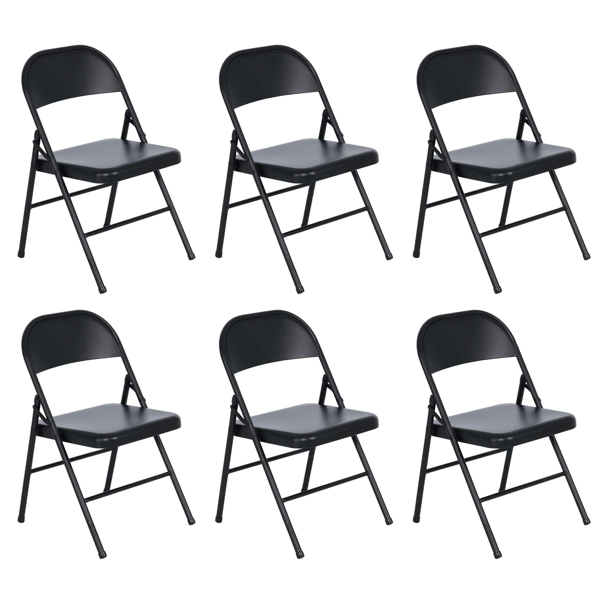 Peakform - Steel Folding Chair with Leg Braces Construction and Foot Caps, 6 Pack - Black