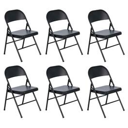 Peakform - Steel Folding Chair with Leg Braces Construction and Foot Caps, 6 Pack - Black