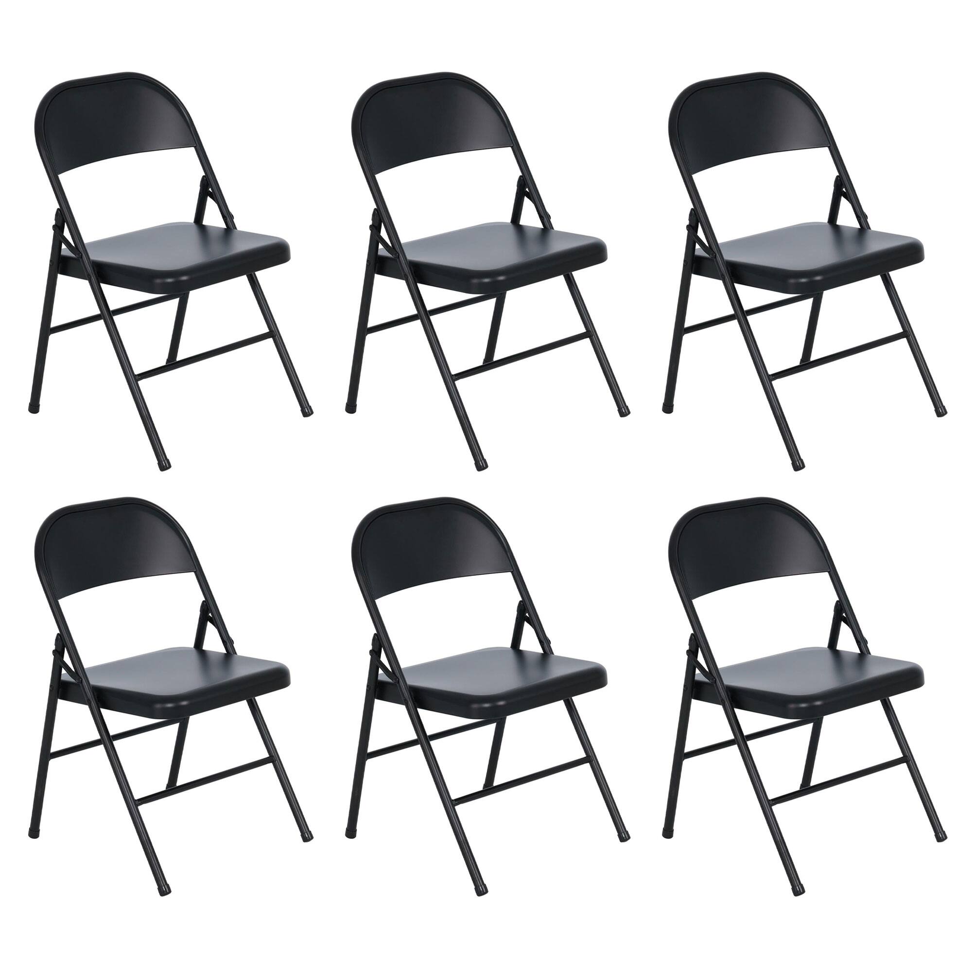 Front. Peakform - Peakform Steel Folding Chair with Leg Braces Construction and Foot Caps, 6 Pack - black.