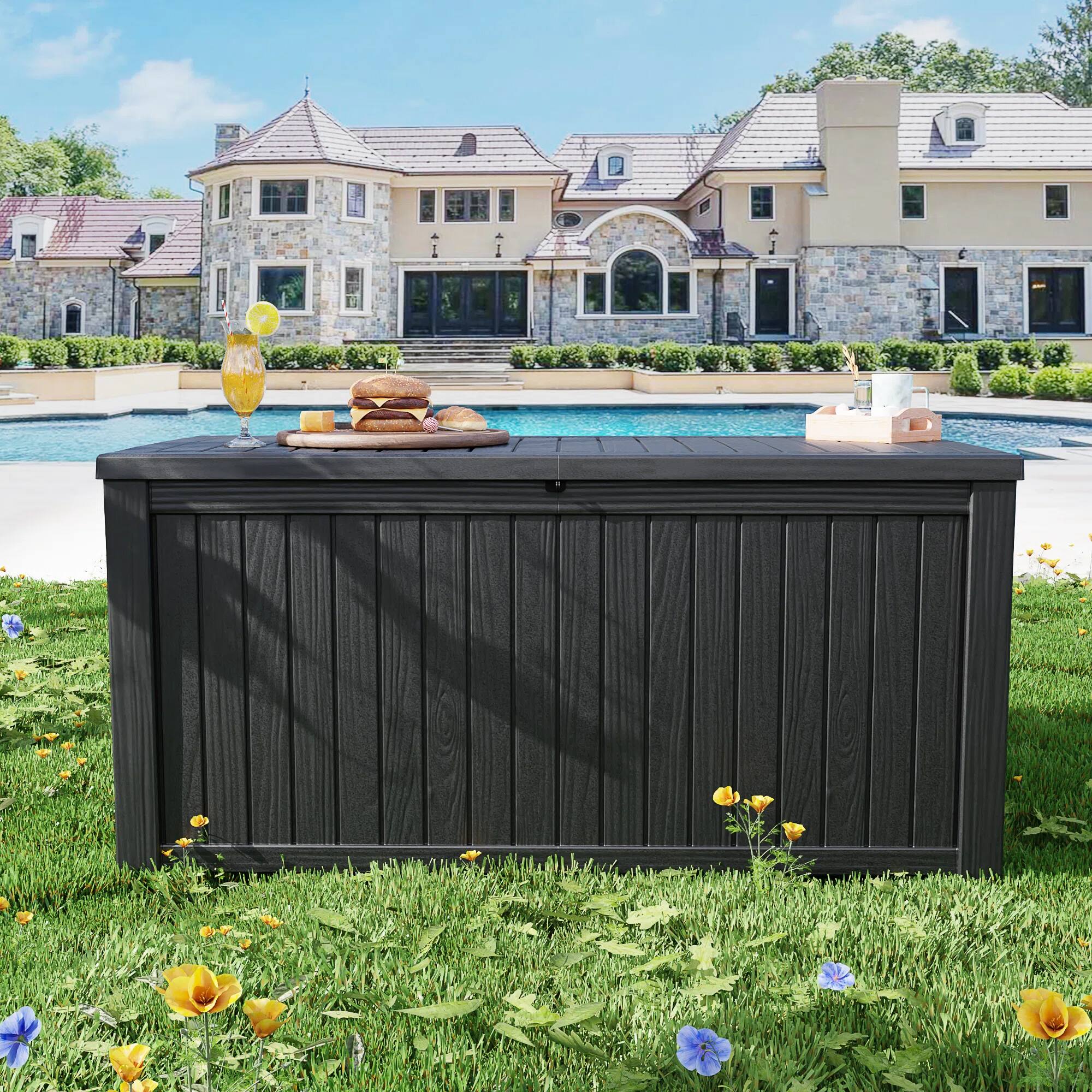 Angle. Chic Crate - 61'' W 180 Gallons Water Resistant Resin Lockable Deck Box - Black.
