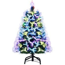 WELLFOR - 3ft Pre‑lit Fiber‑Optic Artificial Christmas Tree with 93 Branch Tips & Glowing Star Topper, Mini Xmas Trees - Green