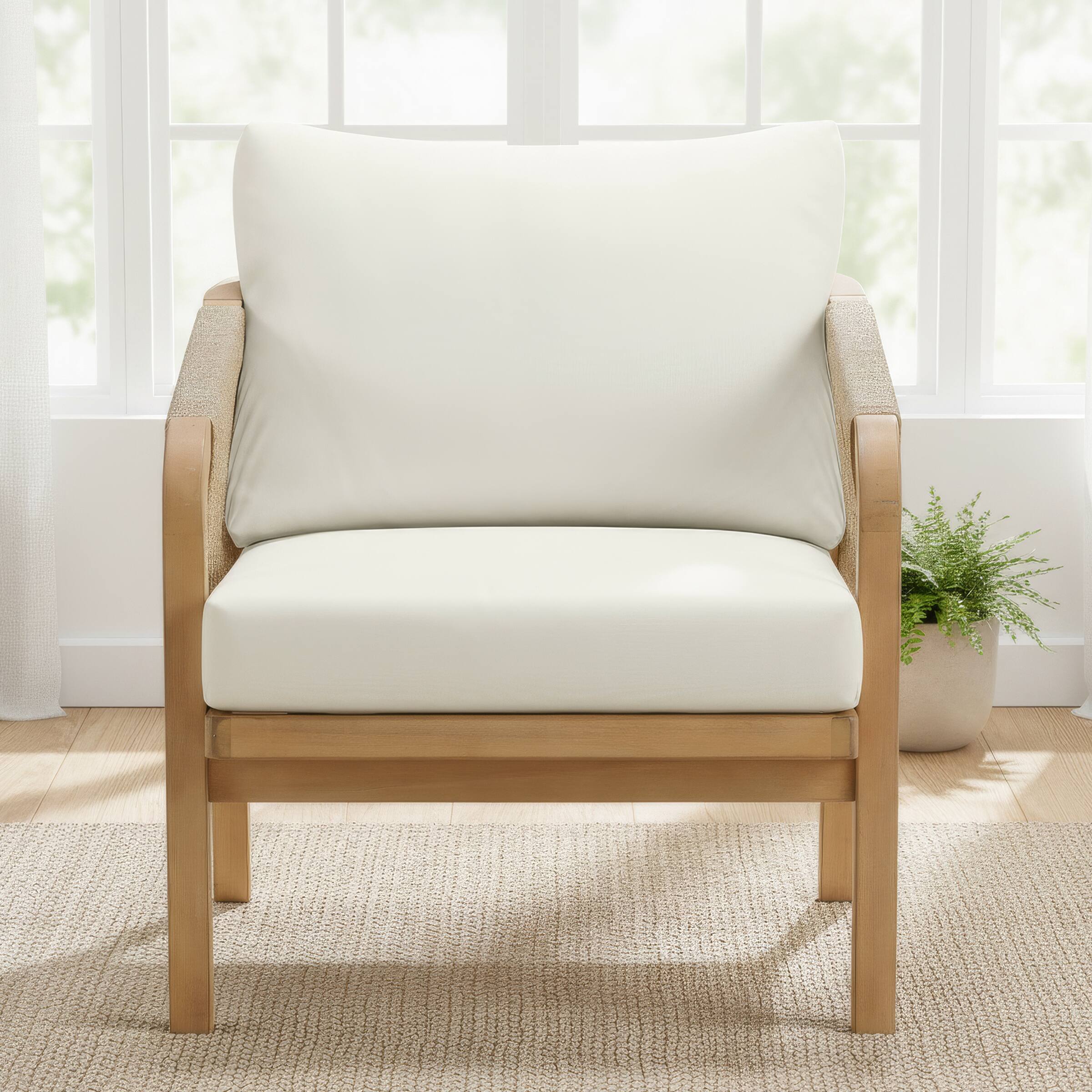 Alt View 5. Alaterre Furniture - Lusso Outdoor Patio Chair Weather-Resistant Eucalyptus Wood Armchair with Thick Cushions and Rope Accent - Brown.