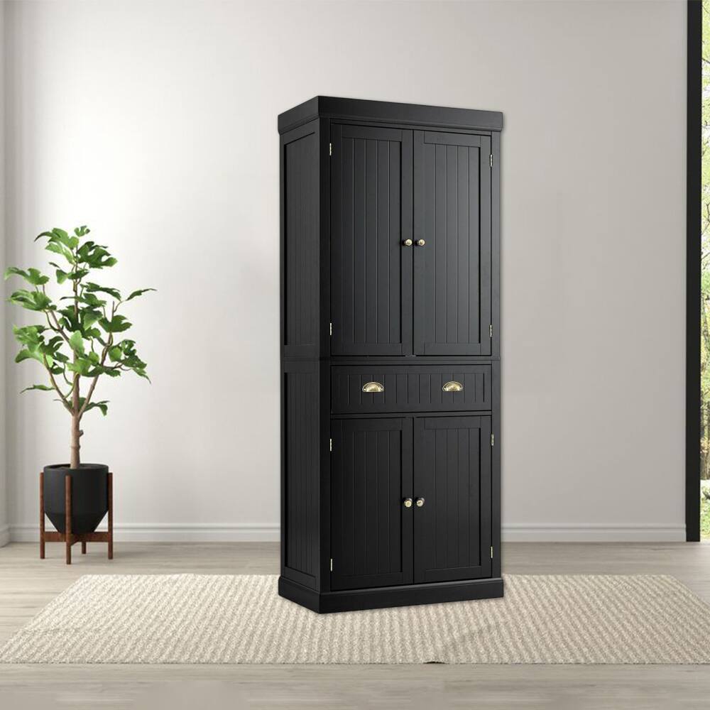 Front. Hivvago - Kitchen Storage Cupboard with Adjustable Shelves, Drawer, and Double Doors for Pantry Organization - Black.