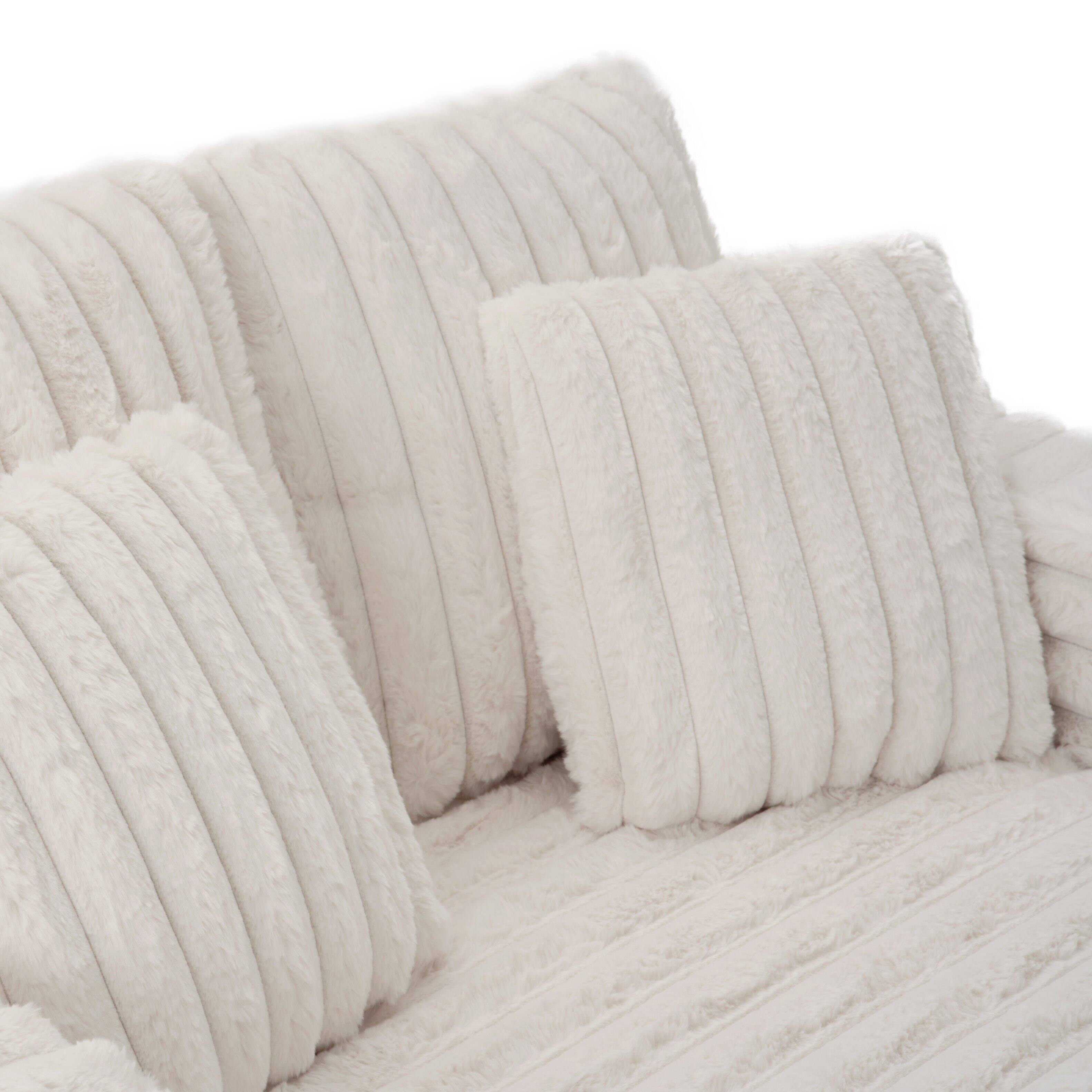 Alt View 5. Homsee - Faux Rabbit Fur Sectional Sofa with Cup Holders Soft Plush Couch with Spring Support Cozy Reclining Sofa for Living Room - White.