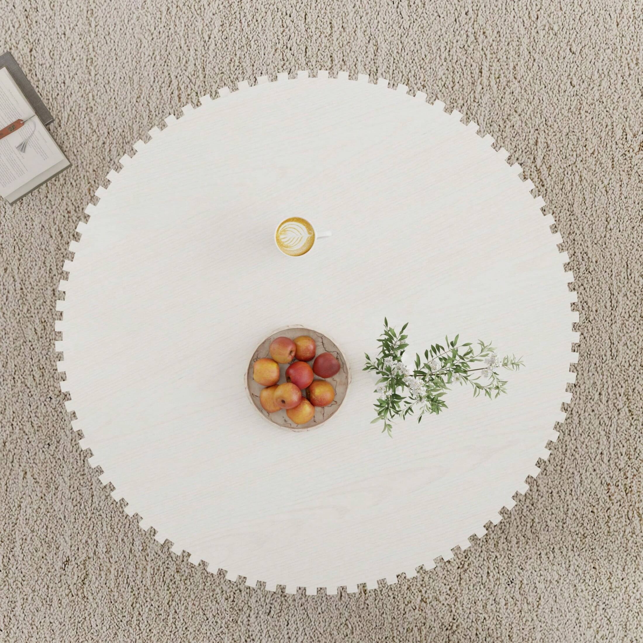Alt View 2. Trinkets Crazed - 39.37" Round Coffee Table Wood,Circle Coffee Table, Drum Fluted Coffee Accent End Side Center Table - White.