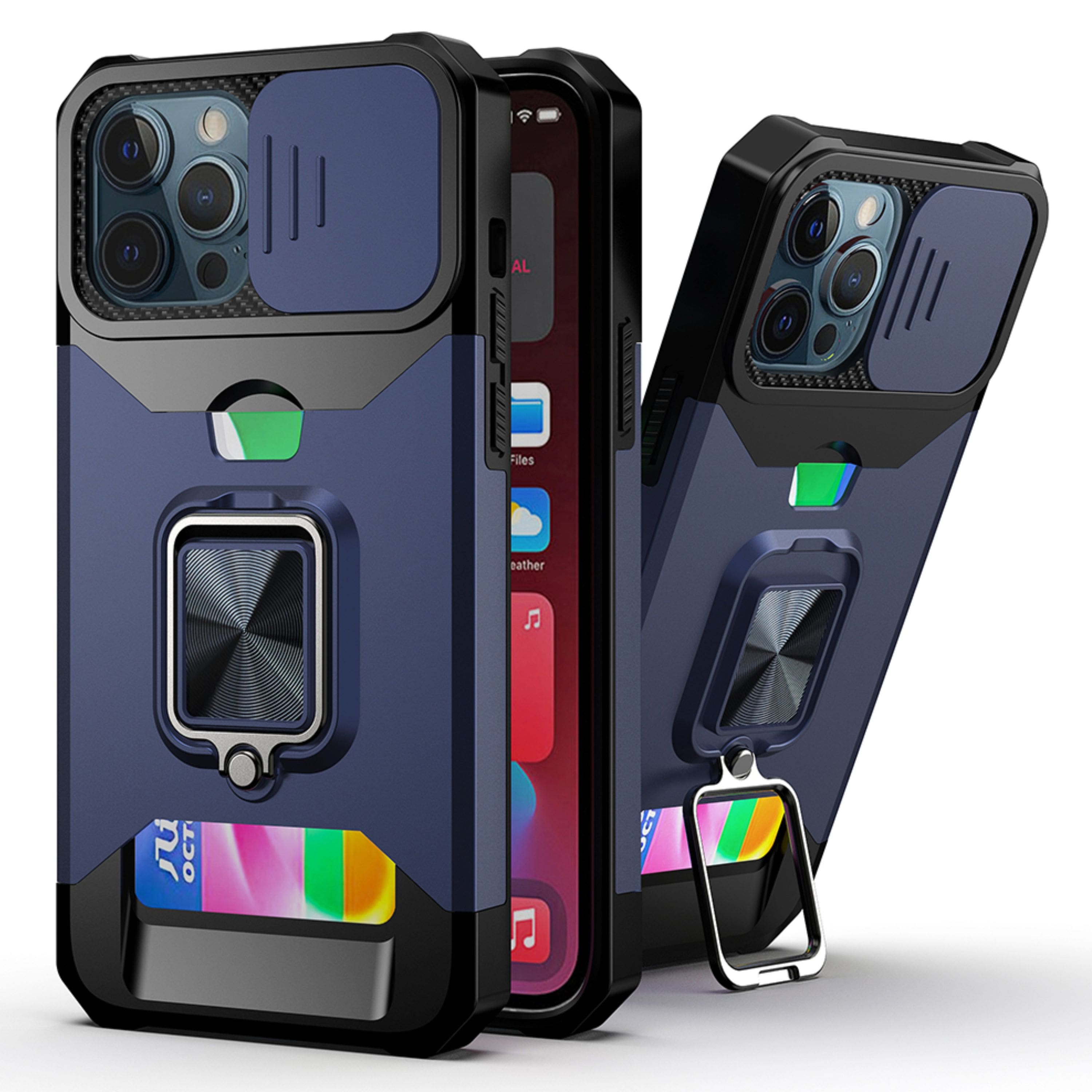 Kitcheniva - Card Holder Case With Magnetic Ring Stand And Lens Protection Cover For iPhone 13 Pro Max - Blue price history on PriceWatchPro