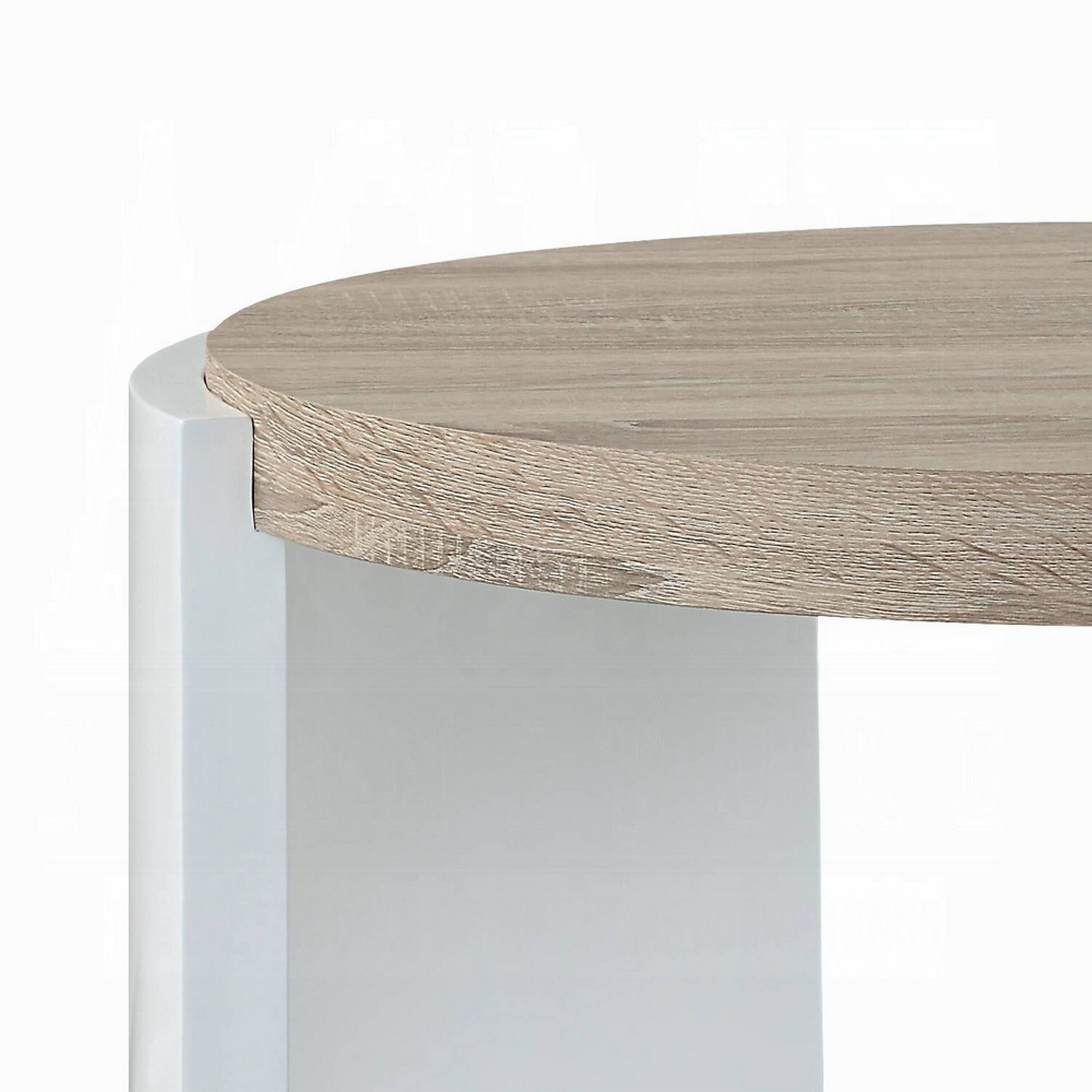 Alt View 3. Manhattan Lane - Romani Side End Table, White High Gloss Wood, Oval 26 Inch - White, Brown.